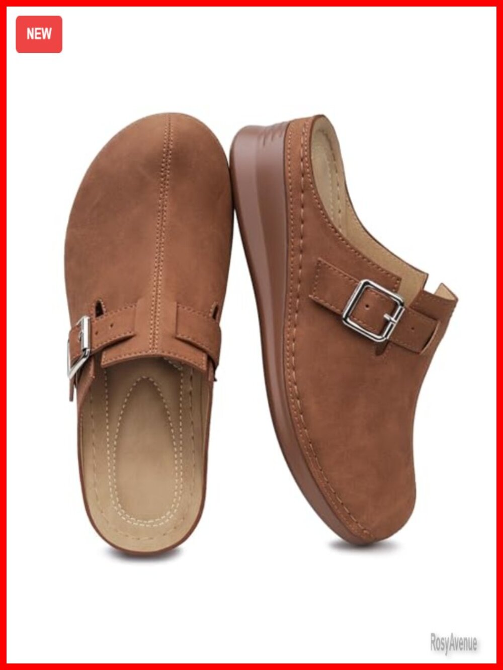 Women's Mules & Clogs Adjustable Buckle Wedge Heel Closed Toe Slip-On Comfort
